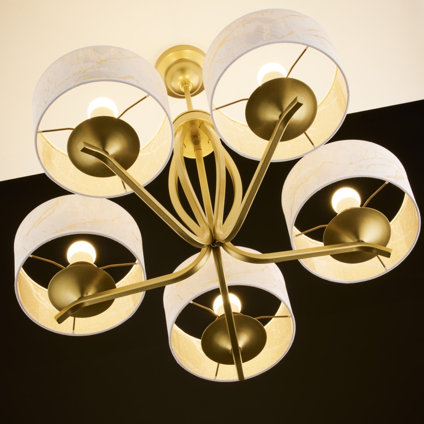 Jupiter 2110 - Hanglamp met staaf KASZMIR 5xE27/15W/230V wit/goud/marmerdecor