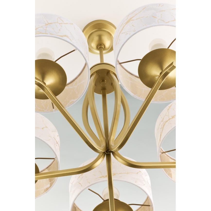 Jupiter 2110 - Hanglamp met staaf KASZMIR 5xE27/15W/230V wit/goud/marmerdecor
