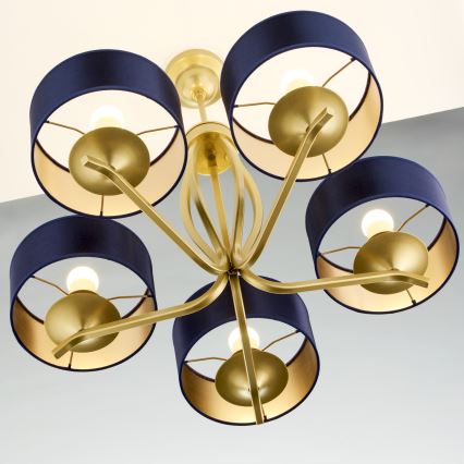 Jupiter 2114 - Kroonluchter met stang KASZMIR 5xE27/15W/230V blauw/goud