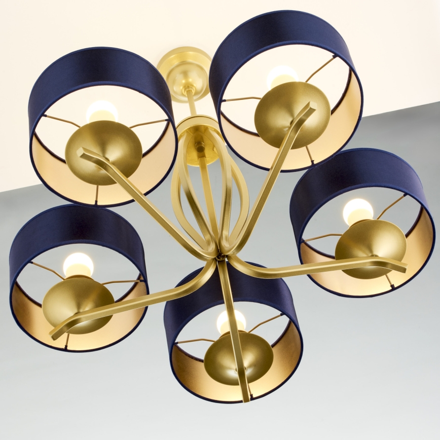 Jupiter 2114 - Kroonluchter met stang KASZMIR 5xE27/15W/230V blauw/goud