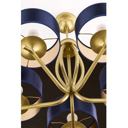 Jupiter 2114 - Kroonluchter met stang KASZMIR 5xE27/15W/230V blauw/goud