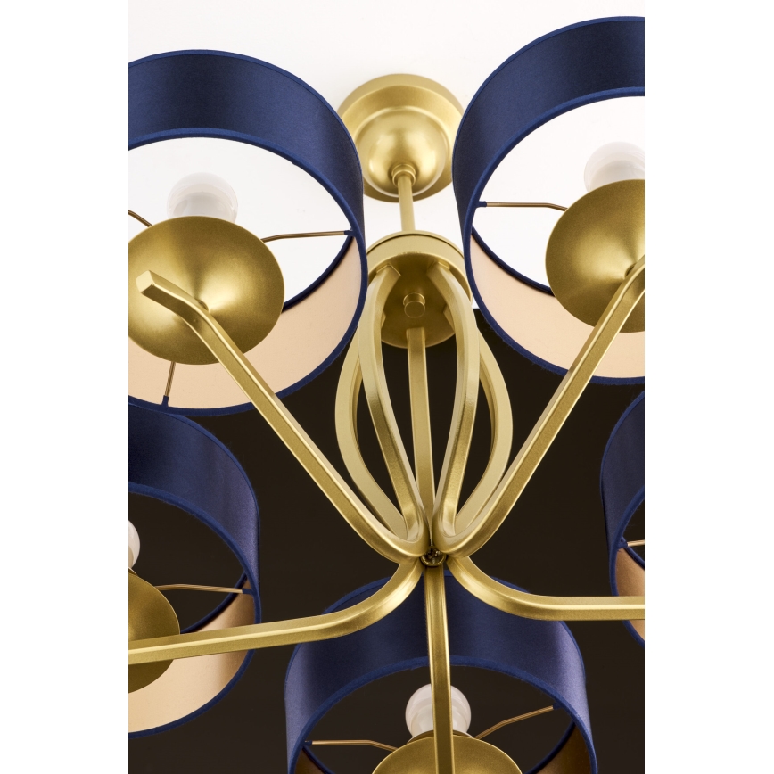 Jupiter 2114 - Kroonluchter met stang KASZMIR 5xE27/15W/230V blauw/goud