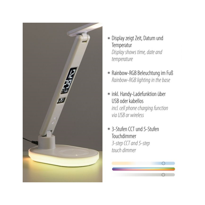 JUST LIGHT. 11018-16 - LED RGBW Dimbare Touch Tafellamp met Draadloze Oplading TINA LED/4W/230V wit
