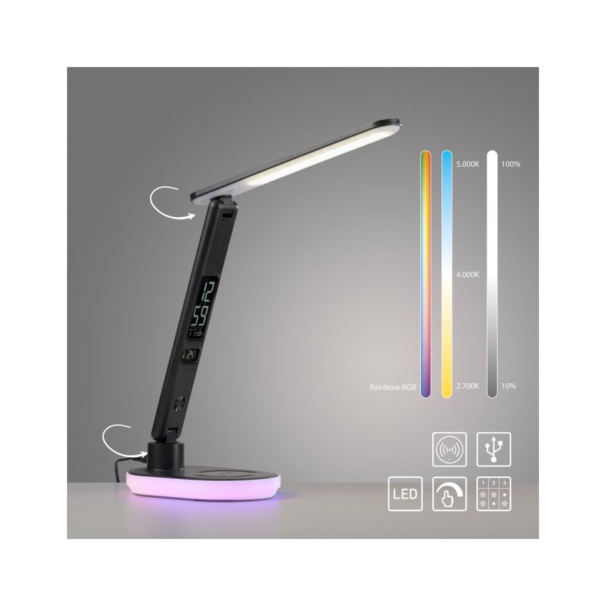 JUST LIGHT. 11018-18 - Lampe de table tactile dimmable à LED RGBW avec chargement sans fil TINA LED/4W/230V noir