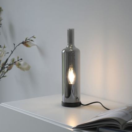 JUST LIGHT. 14006-25 - Tafellamp BOTTLE 1xE14/25W/230V zwart/rookglas