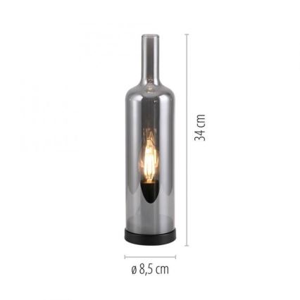 JUST LIGHT. 14006-25 - Tafellamp BOTTLE 1xE14/25W/230V zwart/rookglas