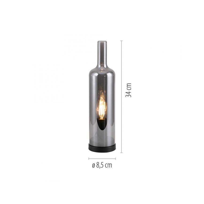 JUST LIGHT. 14006-25 - Tafellamp BOTTLE 1xE14/25W/230V zwart/rookglas