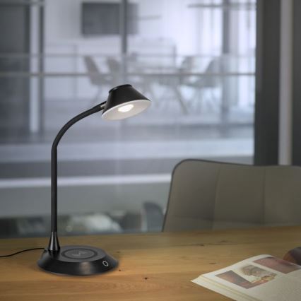 JUST LIGHT. 14414-18 - Dimbare flexibele touch tafellamp met draadloos opladen PUCKI LED/4,5W/230V zwart
