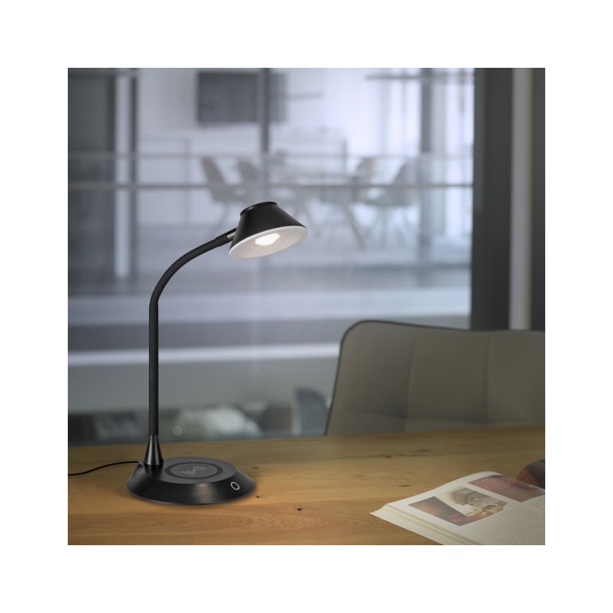 JUST LIGHT. 14414-18 - Dimbare flexibele touch tafellamp met draadloos opladen PUCKI LED/4,5W/230V zwart