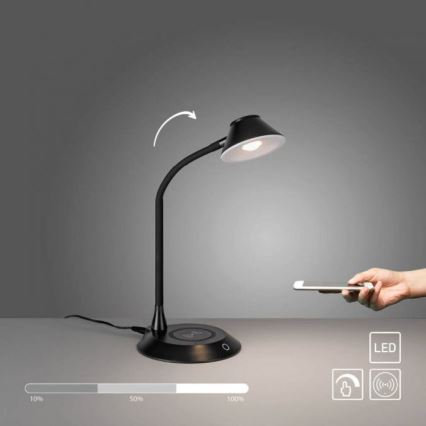 JUST LIGHT. 14414-18 - Dimbare flexibele touch tafellamp met draadloos opladen PUCKI LED/4,5W/230V zwart
