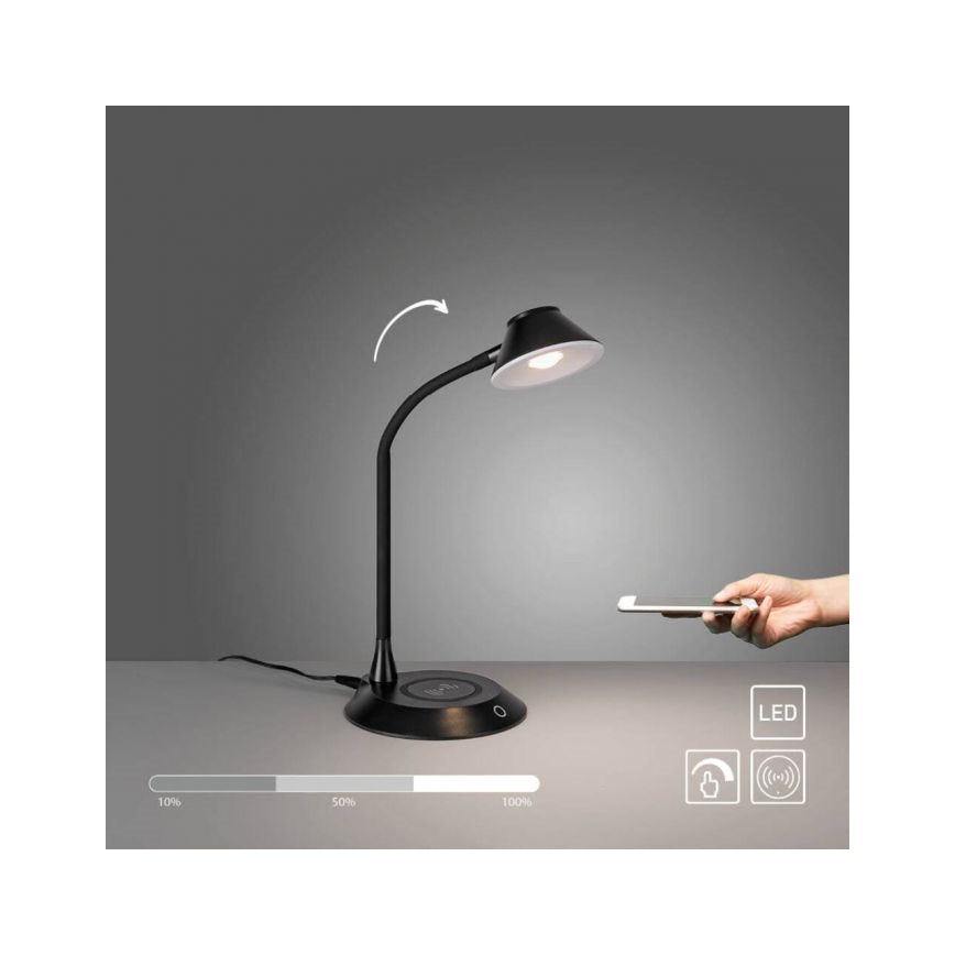 JUST LIGHT. 14414-18 - Dimbare flexibele touch tafellamp met draadloos opladen PUCKI LED/4,5W/230V zwart