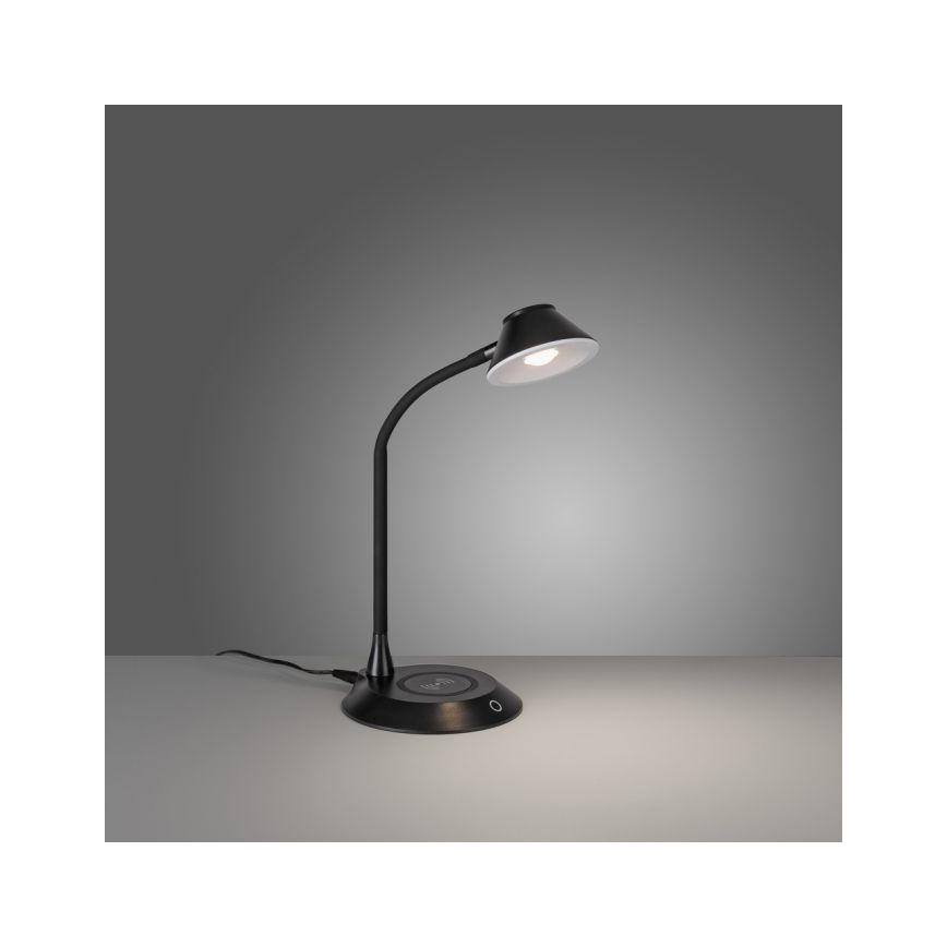 JUST LIGHT. 14414-18 - Dimbare flexibele touch tafellamp met draadloos opladen PUCKI LED/4,5W/230V zwart