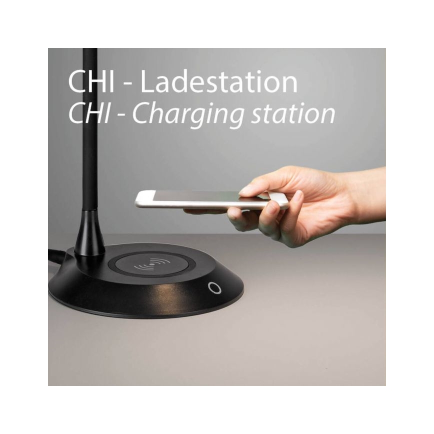 JUST LIGHT. 14414-18 - Dimbare flexibele touch tafellamp met draadloos opladen PUCKI LED/4,5W/230V zwart