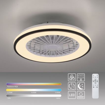 JUST LIGHT. 14447-18 - Ventilateur de plafond LED RGBW dimmable avec éclairage LENO LED/44W/230V 3000-6500K Ø 48,6 cm blanc + télécommande