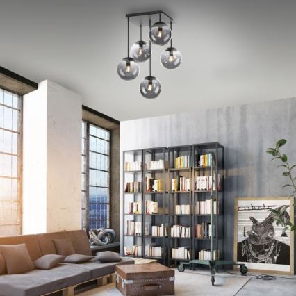 JUST LIGHT. 14602-18 - Hanglamp met vaste pendel WIDOW 5xE14/25W/230V zwart