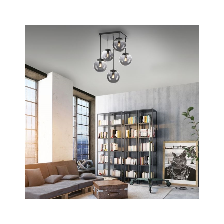 JUST LIGHT. 14602-18 - Hanglamp met vaste pendel WIDOW 5xE14/25W/230V zwart