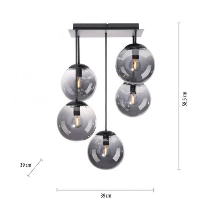 JUST LIGHT. 14602-18 - Hanglamp met vaste pendel WIDOW 5xE14/25W/230V zwart