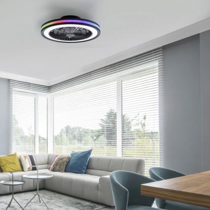 JUST LIGHT. 14649-18 - LED RGBW dimbare plafondventilator met licht BRANDON LED/36W/230V 2700-5000K Ø 46,5 cm zwart + afstandsbediening