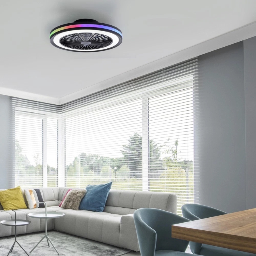 JUST LIGHT. 14649-18 - LED RGBW dimbare plafondventilator met licht BRANDON LED/36W/230V 2700-5000K Ø 46,5 cm zwart + afstandsbediening