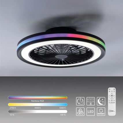 JUST LIGHT. 14649-18 - LED RGBW dimbare plafondventilator met licht BRANDON LED/36W/230V 2700-5000K Ø 46,5 cm zwart + afstandsbediening