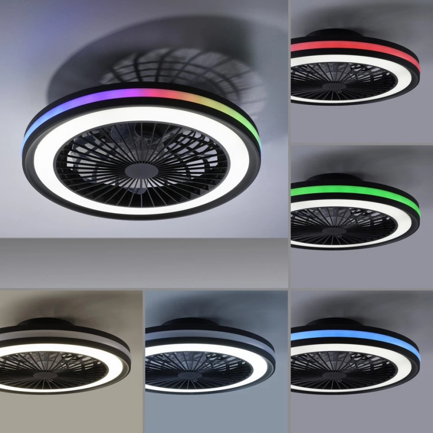 JUST LIGHT. 14649-18 - LED RGBW dimbare plafondventilator met licht BRANDON LED/36W/230V 2700-5000K Ø 46,5 cm zwart + afstandsbediening