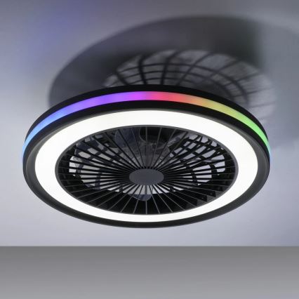 JUST LIGHT. 14649-18 - LED RGBW dimbare plafondventilator met licht BRANDON LED/36W/230V 2700-5000K Ø 46,5 cm zwart + afstandsbediening