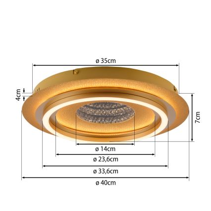 JUST LIGHT. 15089-60 - LED plafondlamp CICHIO LED/36W/230V Ø 40 cm goudkleurig