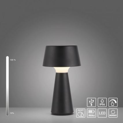 JUST LIGHT. 19260-18 - LED Dimbaar aanraken buitenshuis lamp ABERA LED/3W/3,7V 2000 mAh USB IP54 zwart