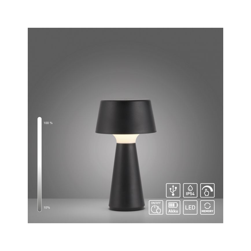 JUST LIGHT. 19260-18 - LED Dimbaar aanraken buitenshuis lamp ABERA LED/3W/3,7V 2000 mAh USB IP54 zwart