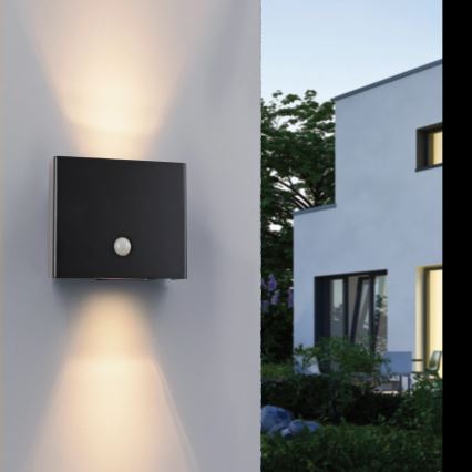 JUST LIGHT. 19471-18 - LED Buitenwandlamp met sensor AMIN 2xLED/1,25W/3,7V 4400mAh IP44 zwart