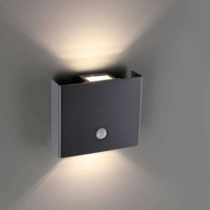 JUST LIGHT. 19471-18 - LED Buitenwandlamp met sensor AMIN 2xLED/1,25W/3,7V 4400mAh IP44 zwart