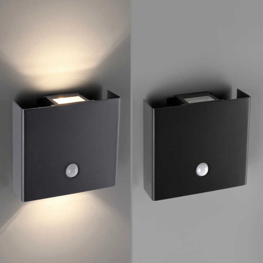 JUST LIGHT. 19471-18 - LED Buitenwandlamp met sensor AMIN 2xLED/1,25W/3,7V 4400mAh IP44 zwart