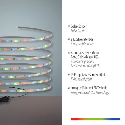JUST LIGHT. 19971-18 - LED RGB-zonnestrip TEANIA LED/3,7V 5 m 1200 mAh IP44 zwart