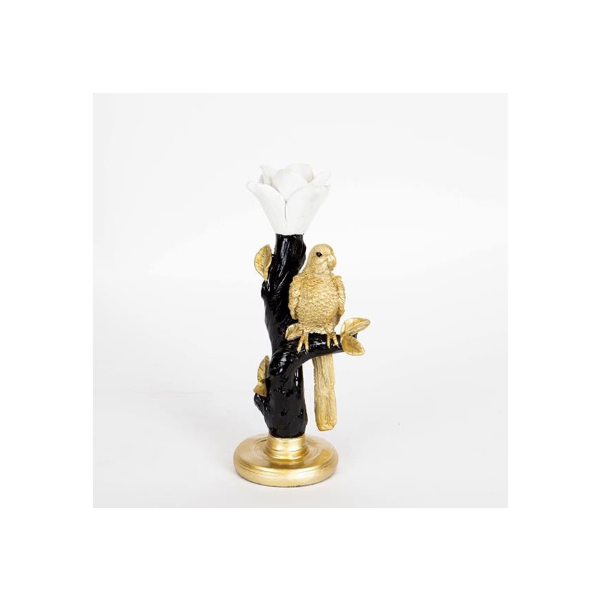 Kaarsenhouder Papegaai 13x10x28 cm hars/goud/zwart