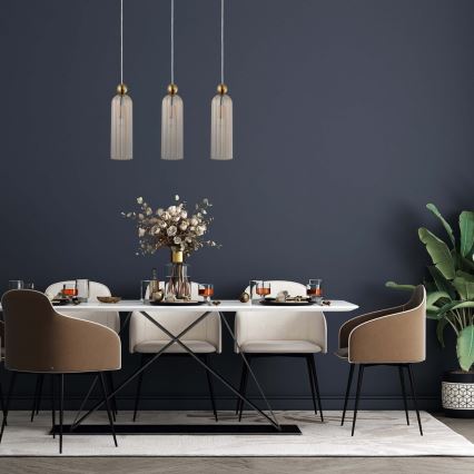 Kabelhanglamp PIEGA 3xE14/40W/230V messing/rookbeige