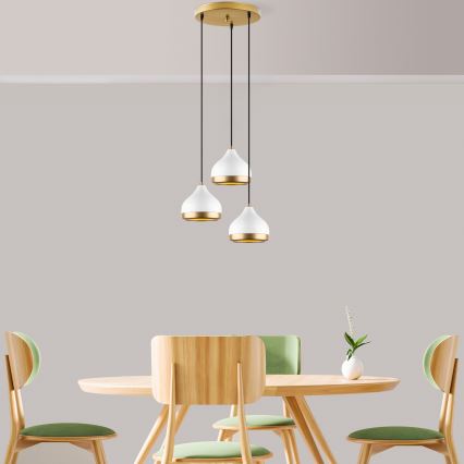 Kabelhanglamp YILDO 3xE27/40W/230V wit/goud