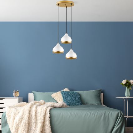 Kabelhanglamp YILDO 3xE27/40W/230V wit/goud