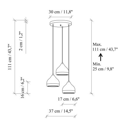 Kabelhanglamp YILDO 3xE27/40W/230V wit/goud