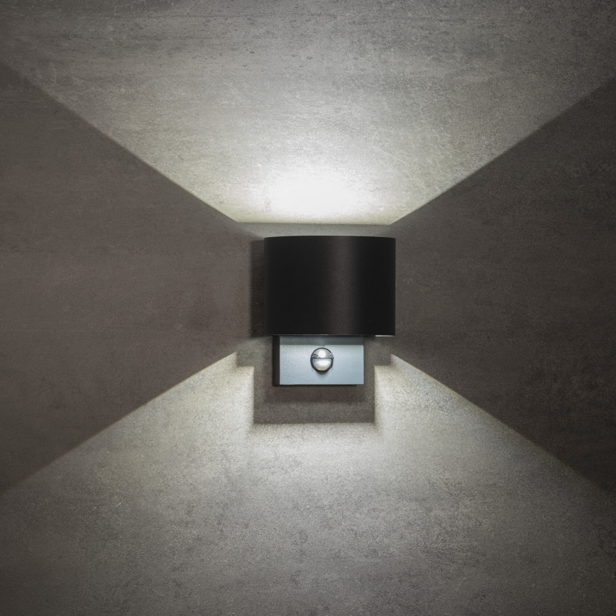 Applique murale extérieure LED dotée d'un détecteur de mouvement et d'un capteur crépusculaire REKA LED/7W/230V IP54 anthracite ronde