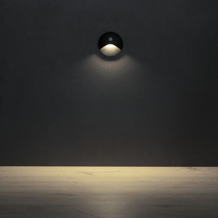 LED traparmatuur EXIN met bewegings- en schemersensor, 2,5W/230V, 4000K, IP65, zwart, rond