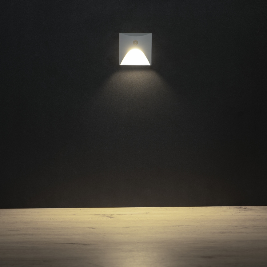 Luminaire LED pour escalier EXIN avec détecteur de mouvement et capteur crépusculaire LED/2,5W/230V 4000K IP65 blanc carré