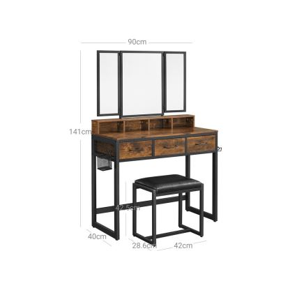 Kaptafel met kruk 28,6x42 cm FLORA bruin/zwart