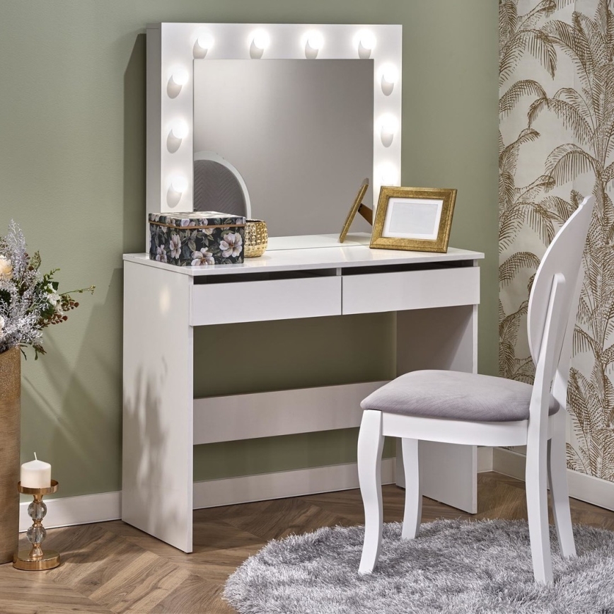 Kaptafel met LED-verlichting HOLLYWOOD 140x94 cm wit