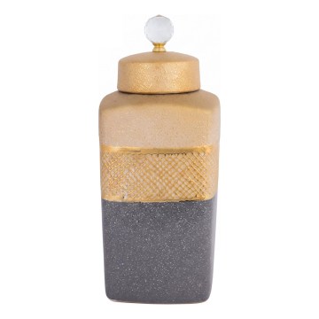 Keramische bewaarpot 30x14,5x14,5 cm grijs/goud