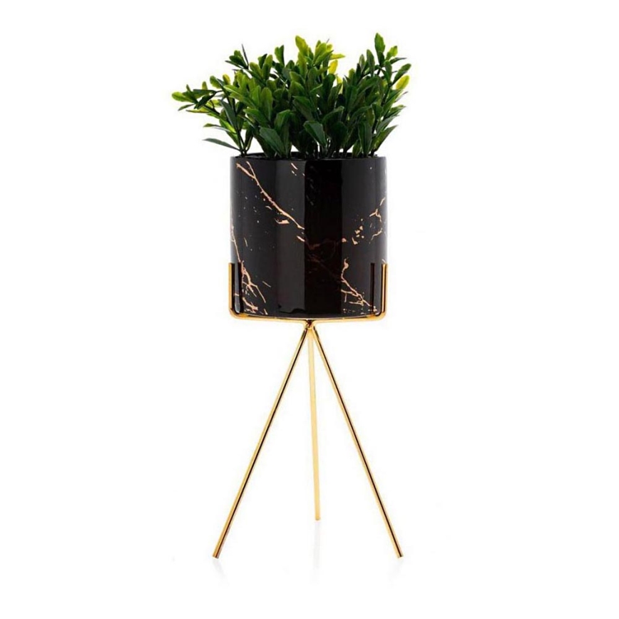 Keramische Bloempot EMMA 28,3x11 cm zwart/goud