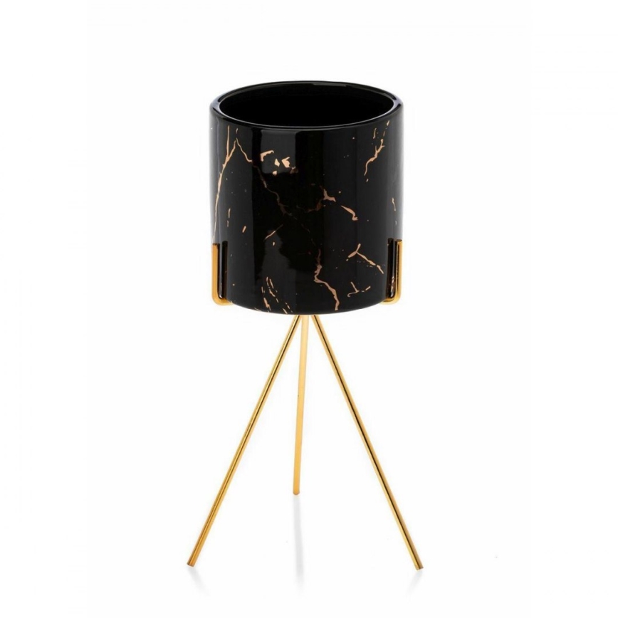 Keramische Bloempot EMMA 28,3x11 cm zwart/goud