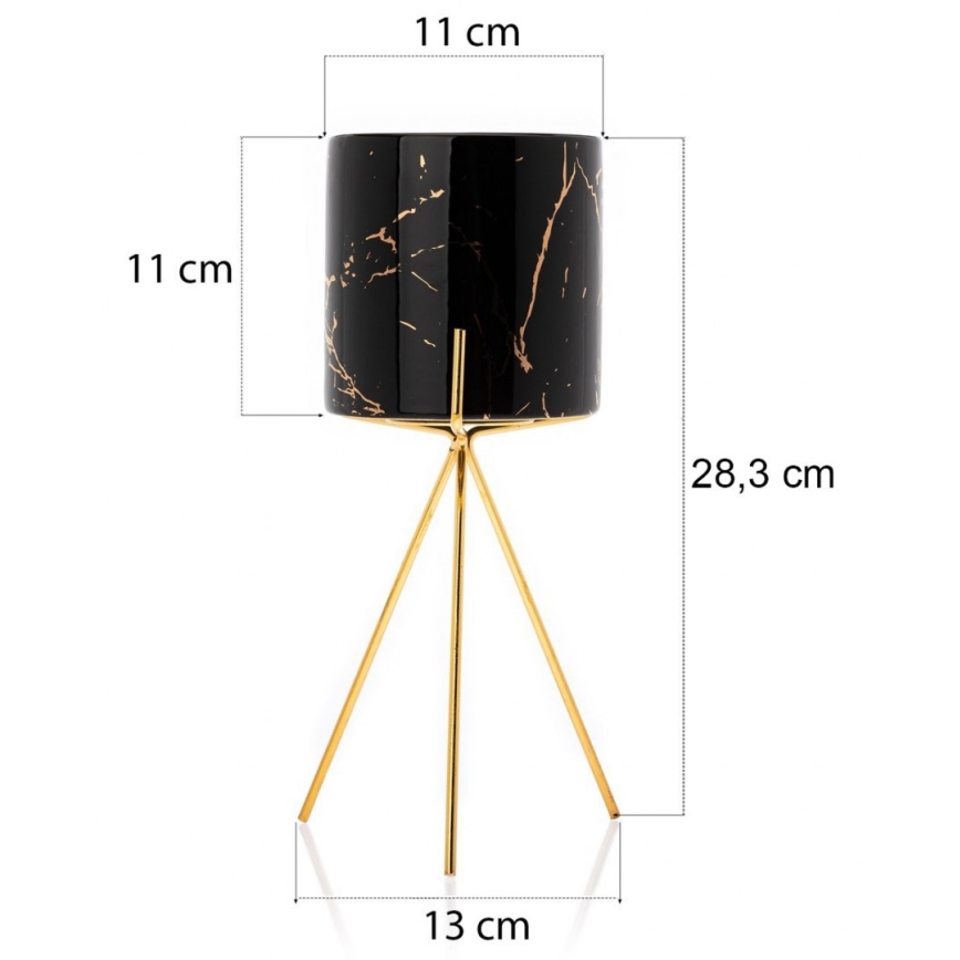 Keramische Bloempot EMMA 28,3x11 cm zwart/goud