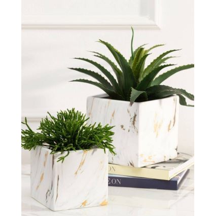 Keramische Bloempot MARBELA 11x11 cm wit/goud