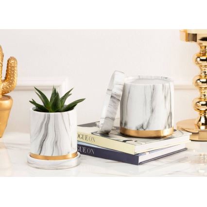 Keramische bloempot met kom HANYA 11x11 cm marmeren decor