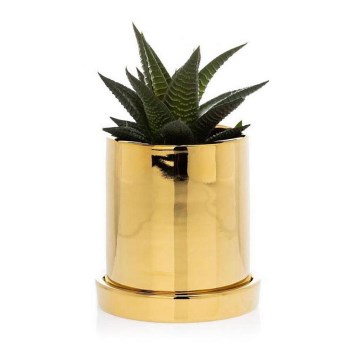 Keramische Bloempot met schaal HANYA 11x11 cm goud